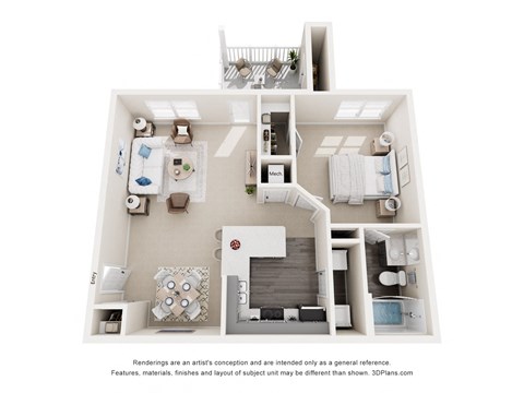 Floor plan for 1 bed, 1 bath, 803 sqft